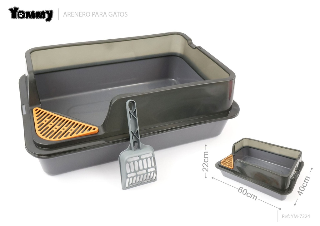 Arenero en ángulo para gatos gris 60*40*22 cm - Accesorios para mascotas
