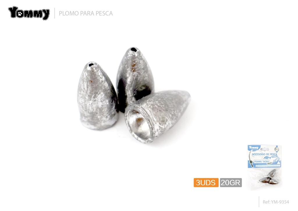 Plomo en forma de bala hueca 3pcs 20g para pesca - Herramientas de pesca efectivas