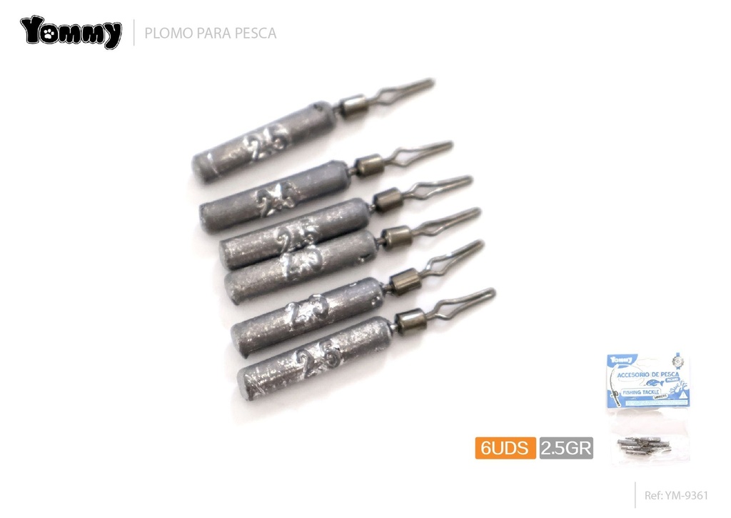 Plomo cilindrico 6pcs 2.5g para pesca - Accesorios de pesca genéricos