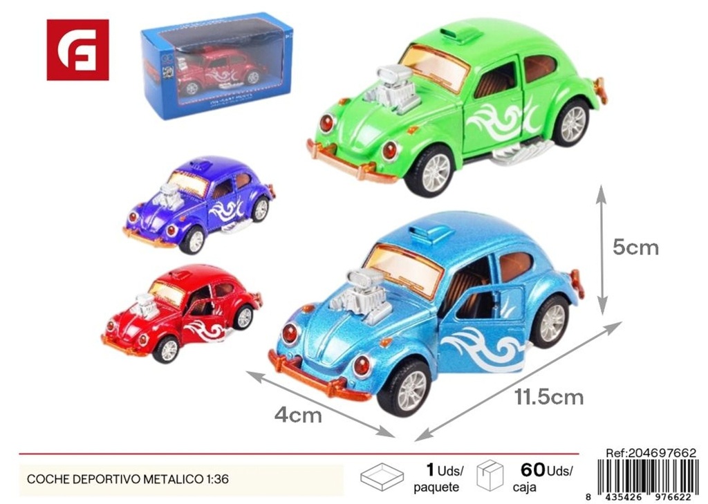 Coche deportivo metálico 1:36 - Juguete de vehículo coleccionable