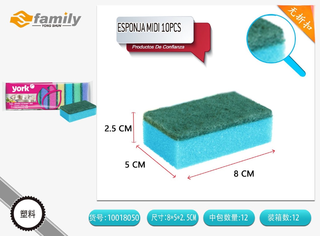 Esponja midi 10 piezas para limpieza