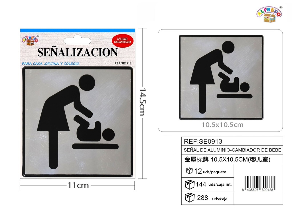 Señal de aluminio cambiador de bebé 10.5x10.5 cm - Señales de advertencia y seguridad