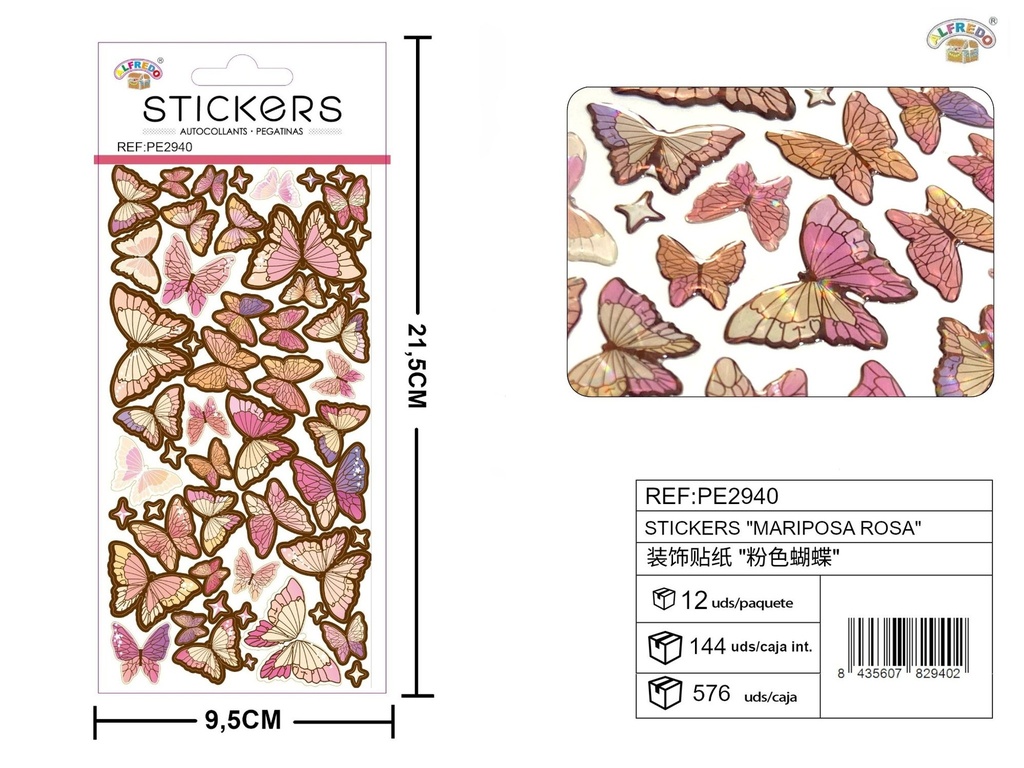 Stickers mariposa rosa 9.5x21.5 cm - Novedades y decoración