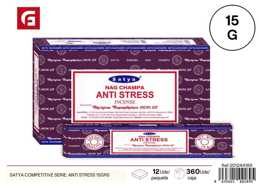 Incienso Satya Competitive: Anti-stress 15 grs - Ambientadores y aromáticas