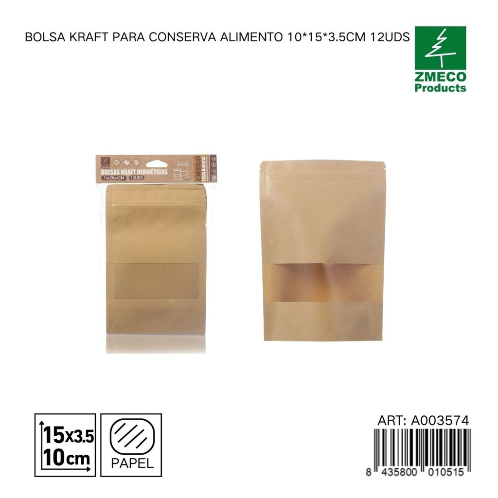 Bolsa Kraft para alimentos 10x15x3.5 cm 12 uds - Productos desechables y menajes de cocina