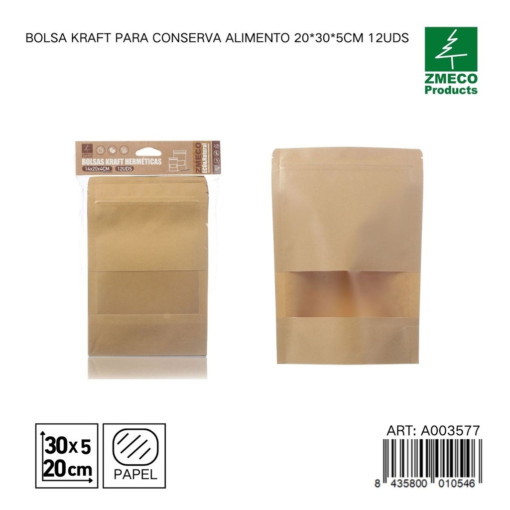 Bolsa Kraft para alimentos 20x30x5 cm 12 uds - Productos desechables y menajes de cocina