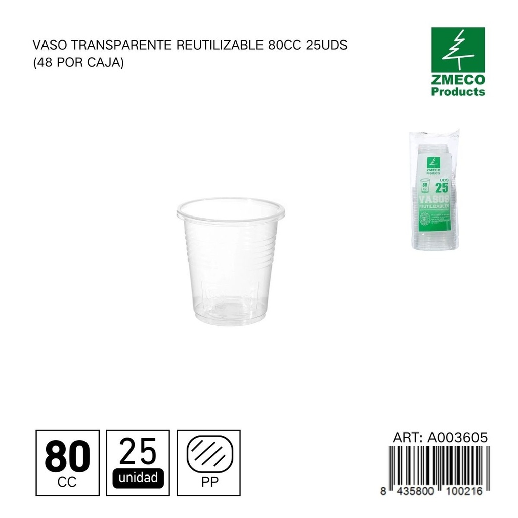 Vaso transparente reutilizable 80 cc - Paquete de 25 unidades