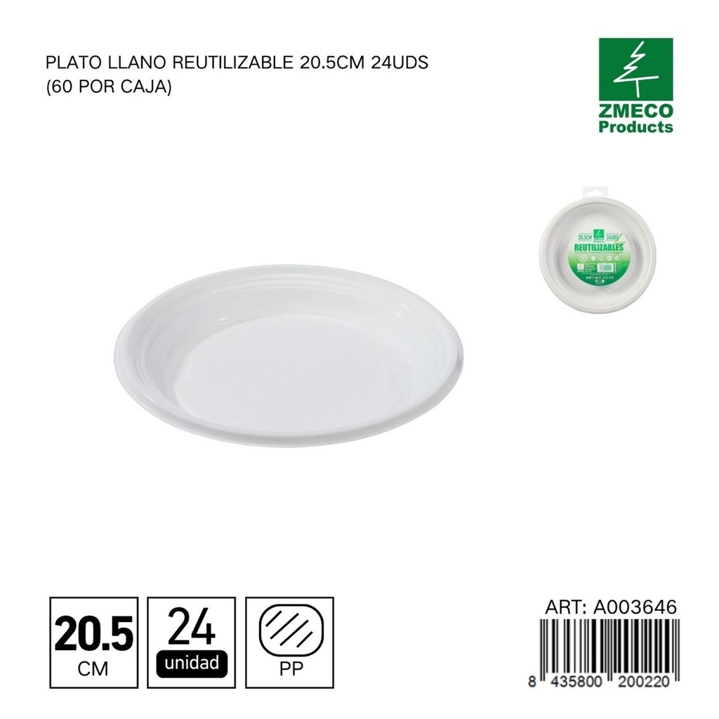 Plato llano reutilizable 20.5 cm - Paquete de 24 unidades