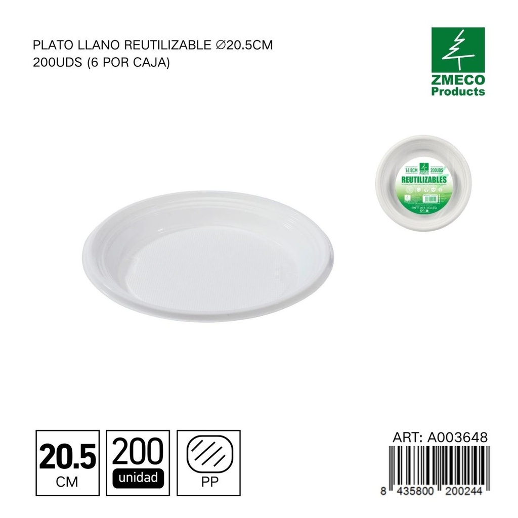 Plato llano reutilizable 20.5 cm - Paquete de 200 unidades