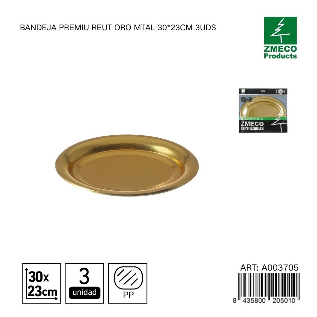 Bandeja de plástico Premium reutilizable oro 30*23cm - Utensilios desechables para cocina