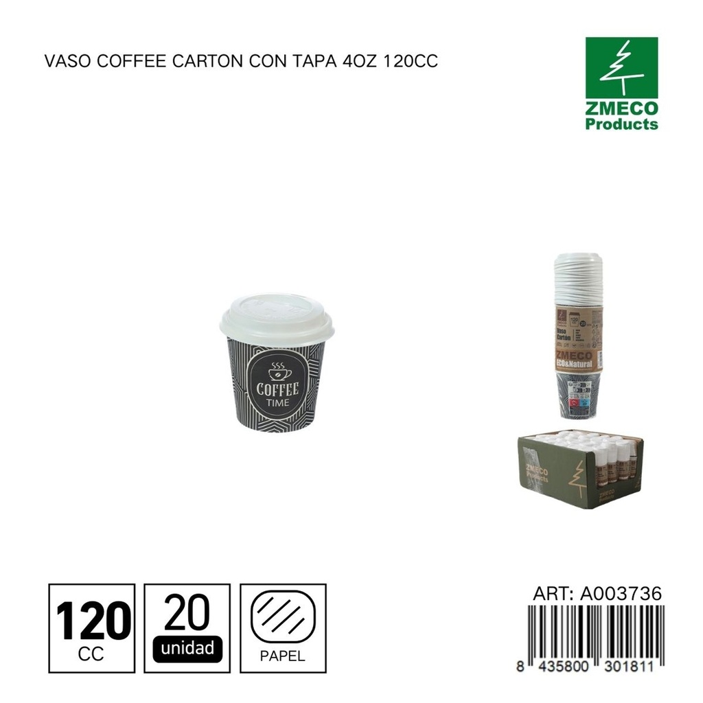 Vaso de cartón con tapa para café 4oz 120cc - Utensilios desechables para bebidas