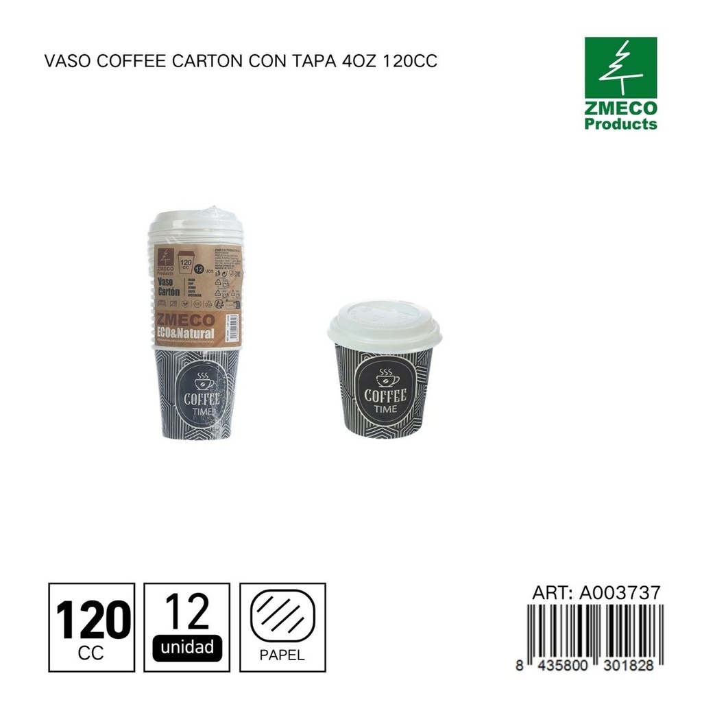 Vaso de cartón con tapa para café 4oz 120cc - Utensilios desechables para bebidas