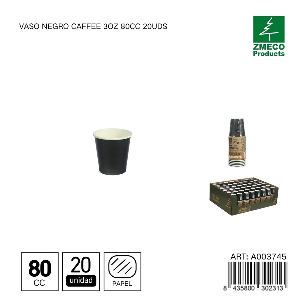 Vaso negro para café 3oz 80cc 20uds - Utensilios desechables para bebidas