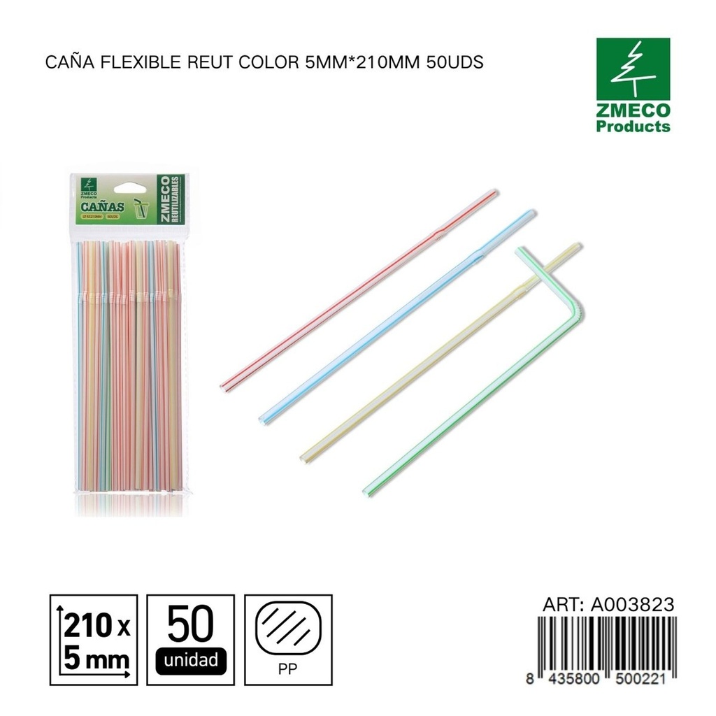 Caña flexible reutilizable de color 5mm*210mm 50uds - Accesorios de cocina y cocteles