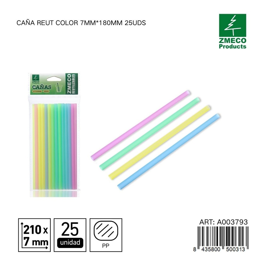 Caña reutilizable de color 7mm*180mm 25uds - Accesorios de cocina y cocteles