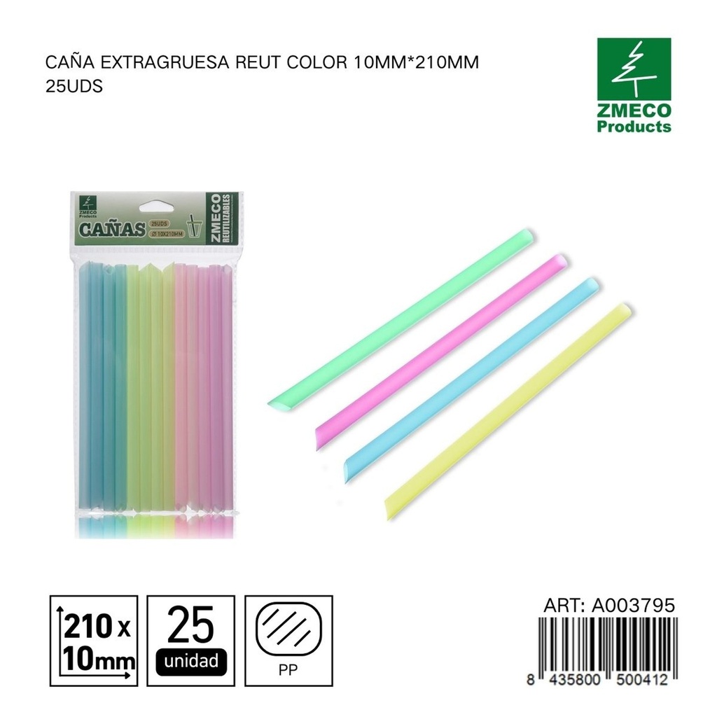 Caña extragruesa reutilizable de color 10mm*210mm 25uds - Accesorios de cocina y cocteles