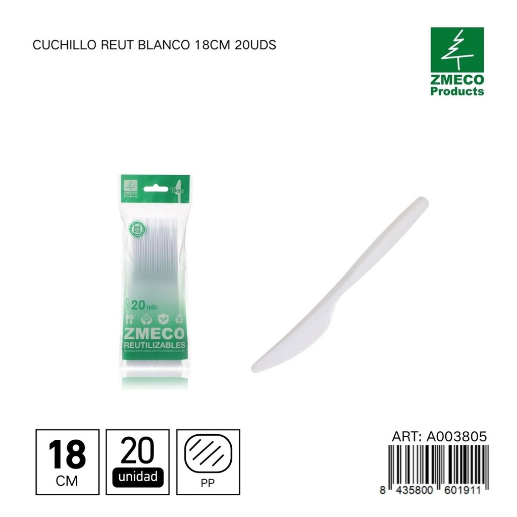 Cuchillo desechable Reut blanco 18 cm - Utensilios de cocina y menaje