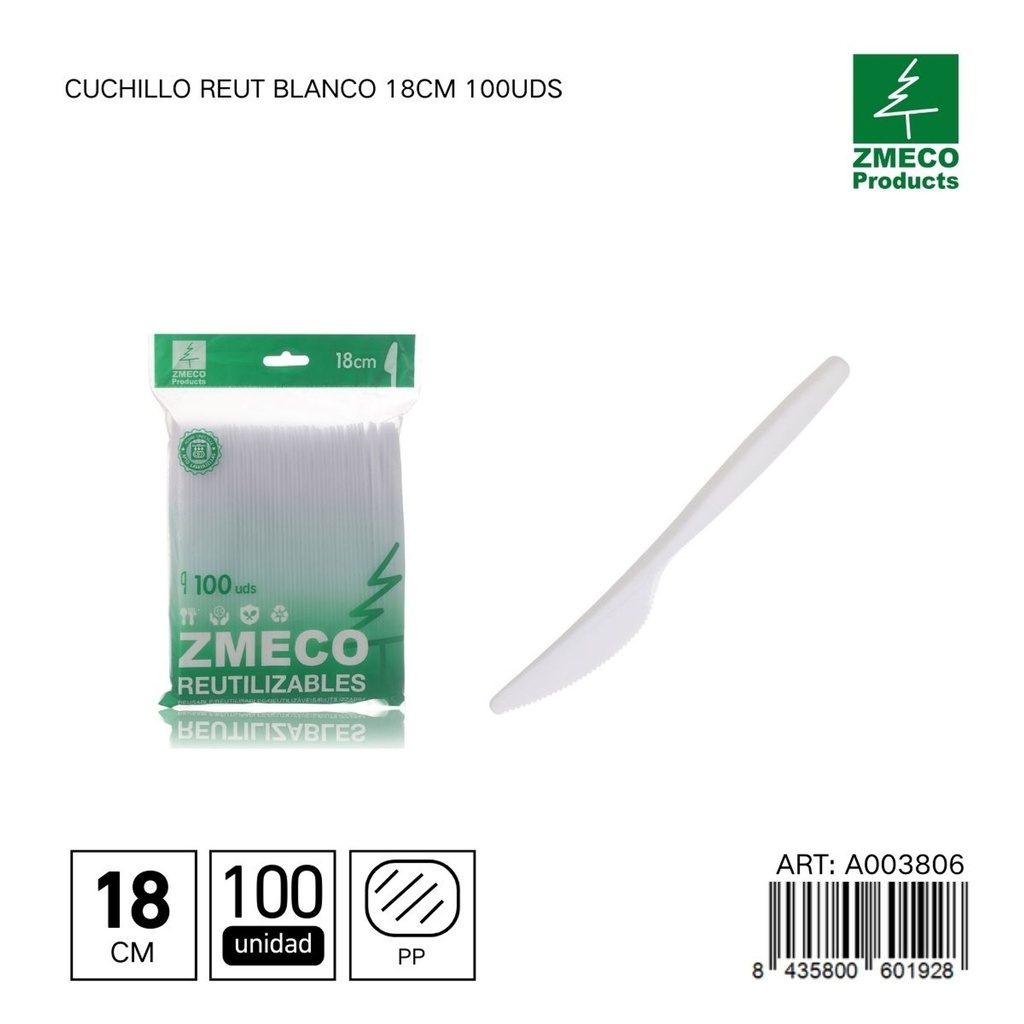 Cuchillo desechable Reut blanco 18 cm - Utensilios de cocina y menaje