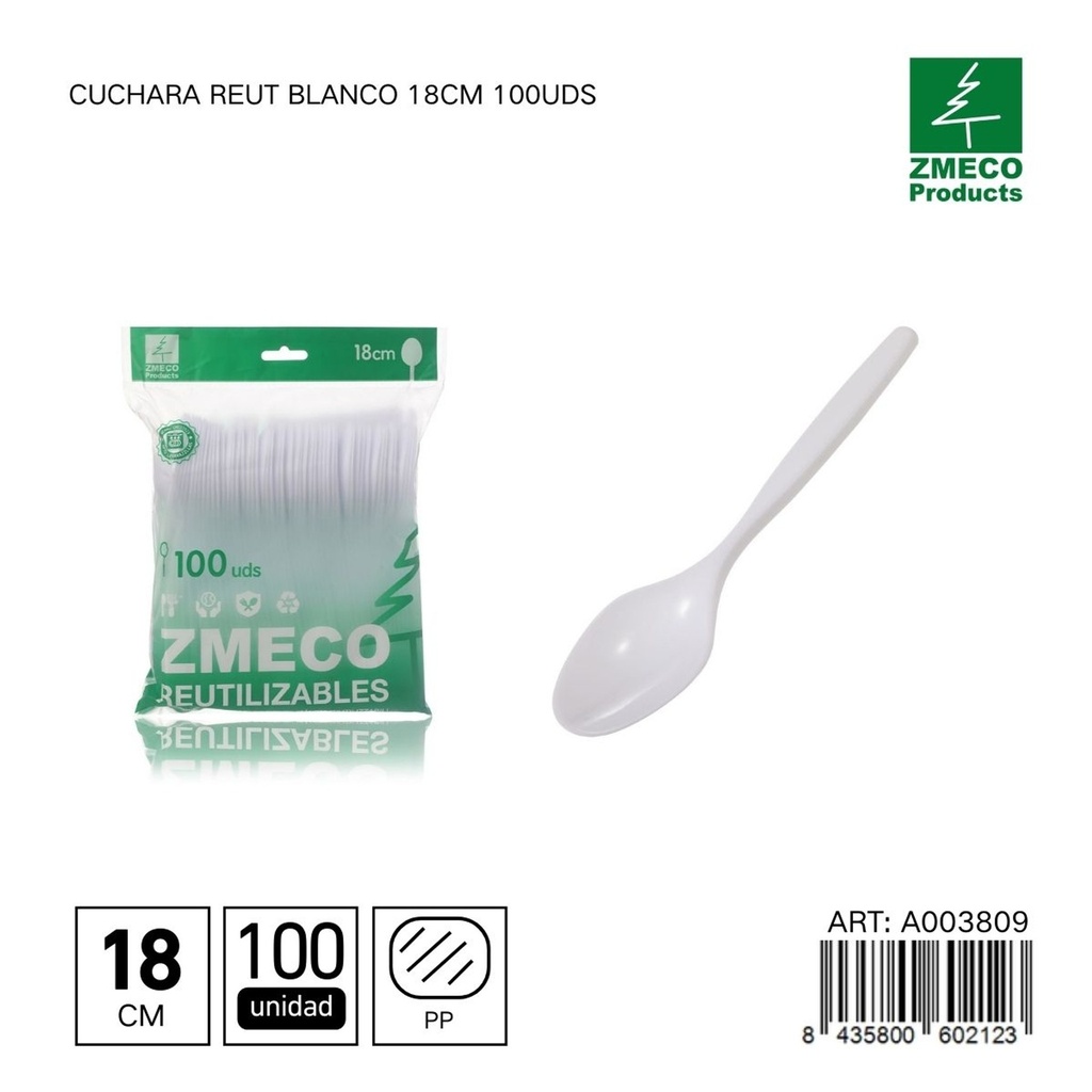 Cuchara desechable Reut blanca 18 cm - Utensilios de cocina y menaje