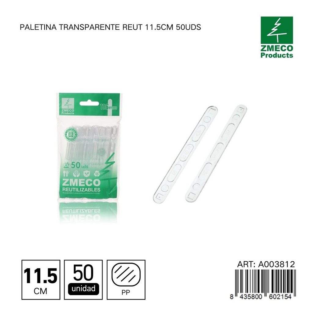 Paletina transparente reutilizable 11.5 cm 50 unidades - Utensilios desechables