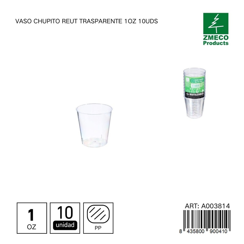 Vaso chupito Reut trasparente 1 oz 10 uds - Utensilios desechables y menaje