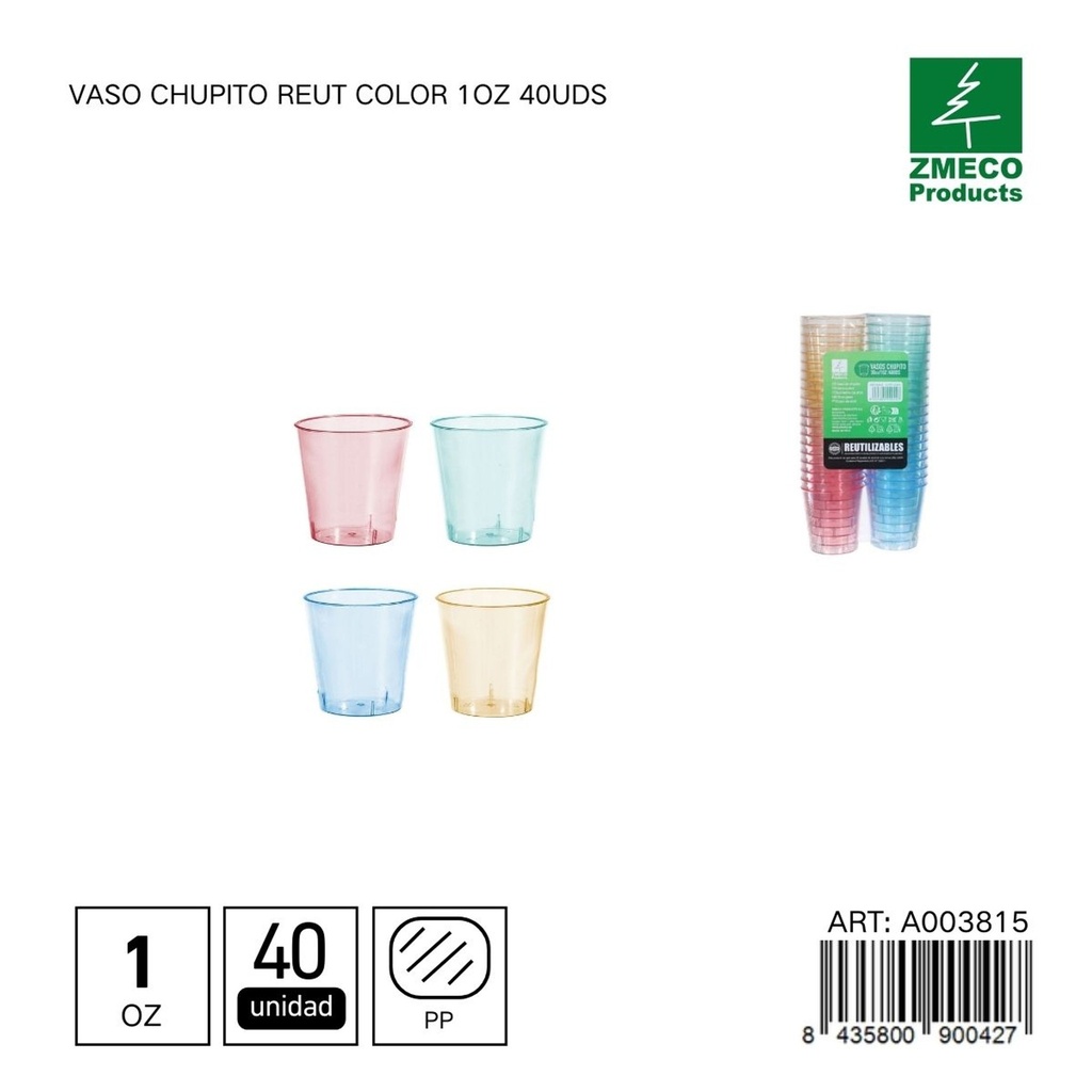 Vaso chupito Reut color 1 oz 40 uds - Utensilios desechables y menaje