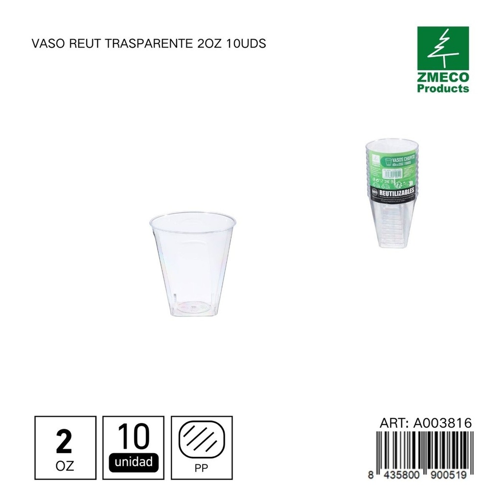 Vaso Reut trasparente 2 oz 10 uds - Utensilios desechables y menaje