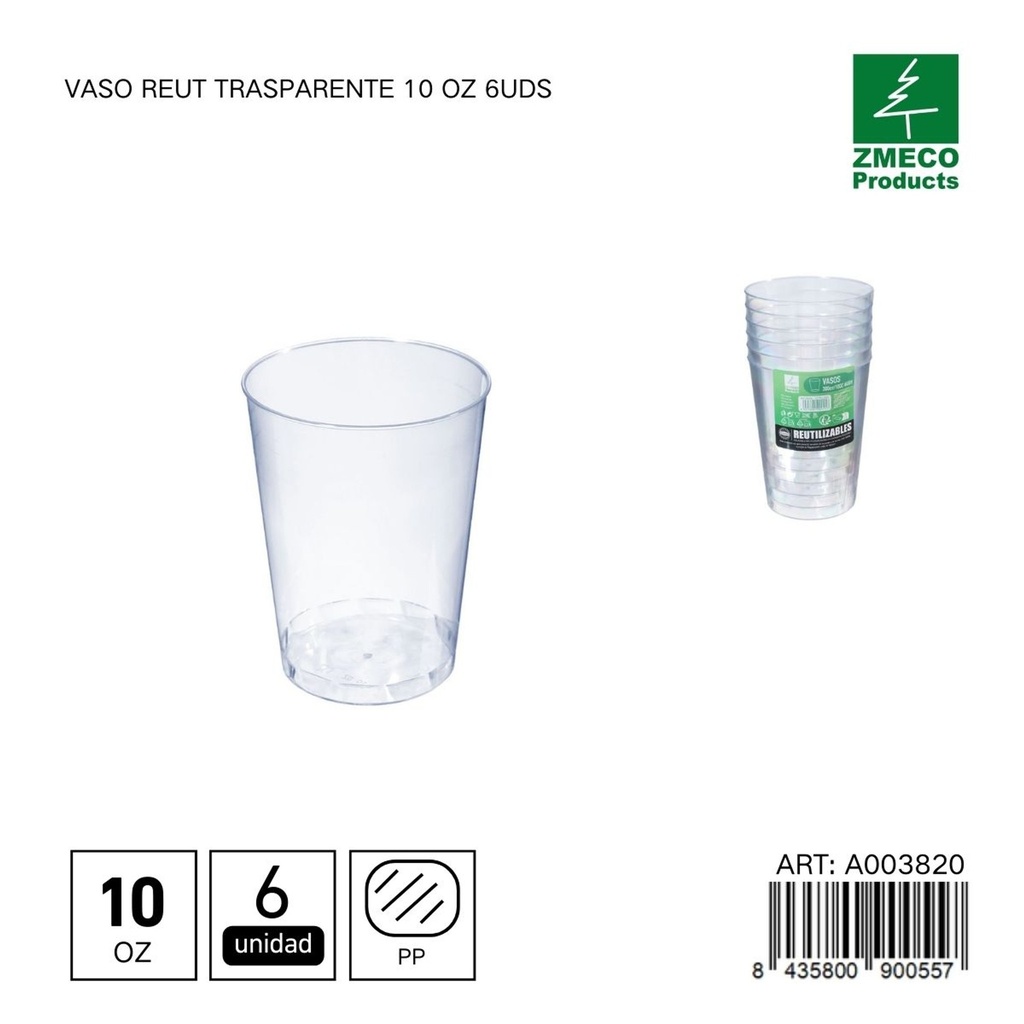 Vaso Reut trasparente 10 oz 6 uds - Utensilios desechables y menaje