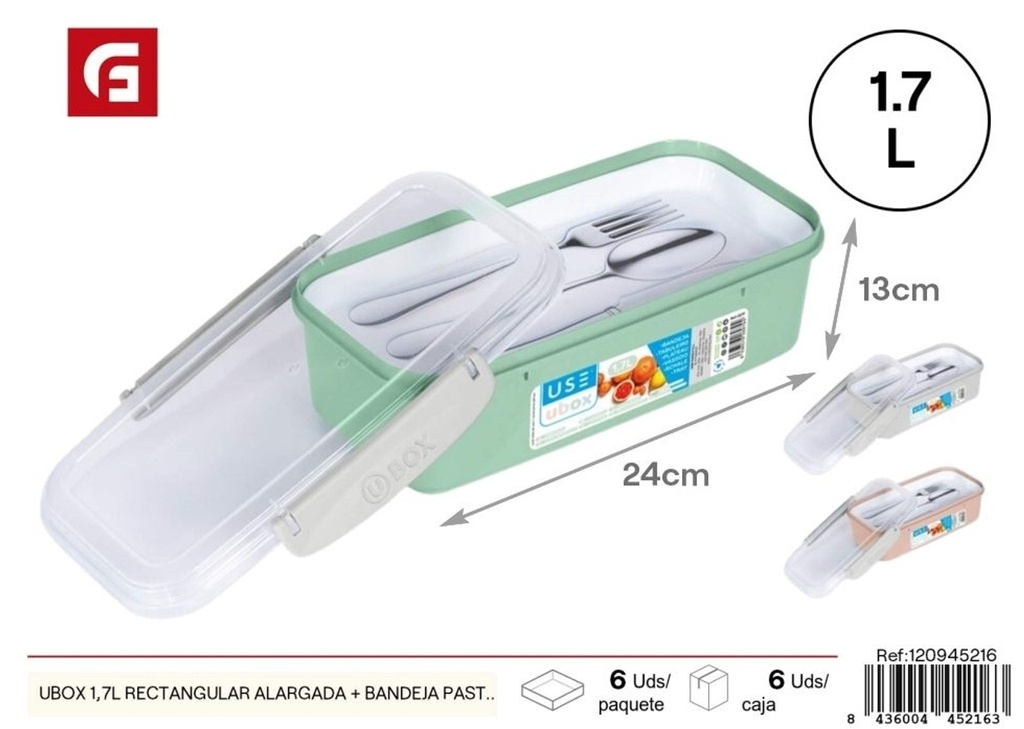 Contenedor alargado de 1.7L con bandeja pastel - Plásticos en cocina y fiambreras