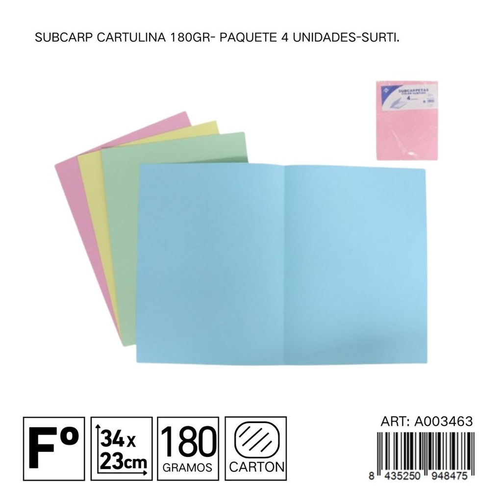 Folio cartulina 180gr 4pz - Embalaje y archivadores 