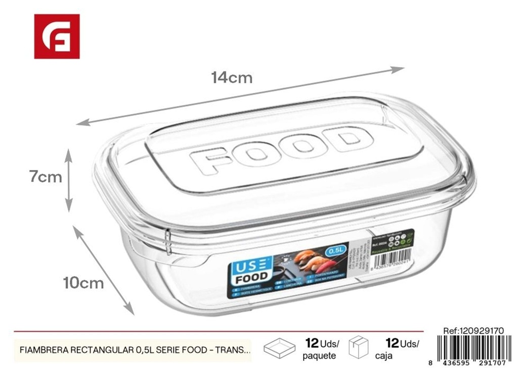 Fiambreea rectangular 0.5L serie food - transparente - Plásticos de cocina y fiambreras