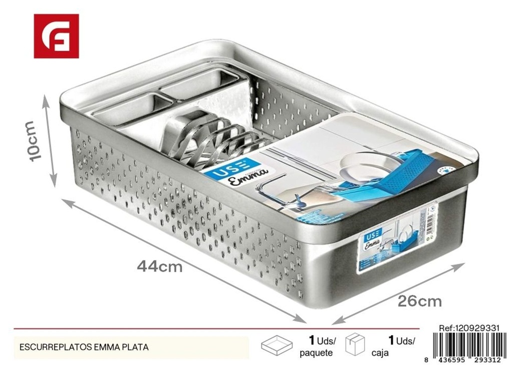 Escurridor de platos Emma en color plata - Accesorios de cocina y organizadores