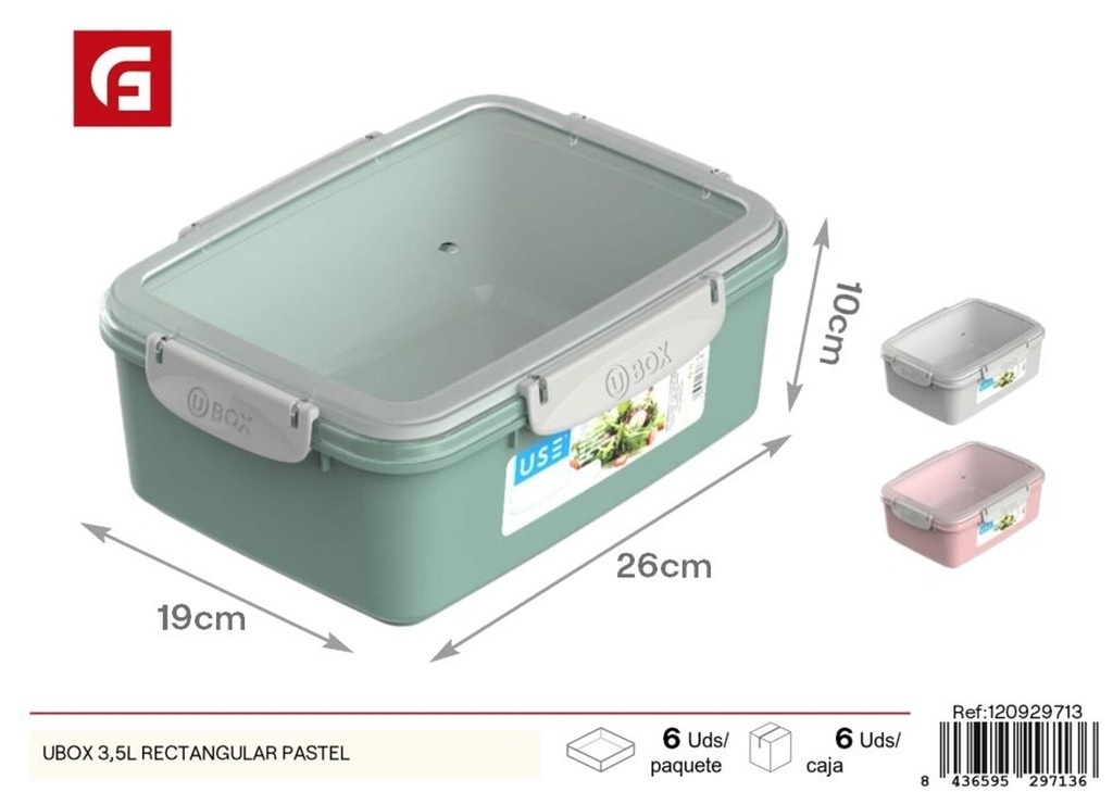 Contenedor rectangular UBOX 3.5L - Fiambrera clic con cierre