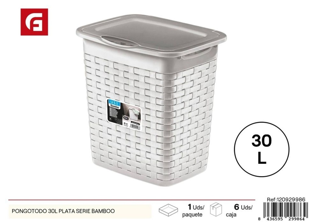 Canasto de ropa de 30L en plata - Organización y almacenamiento para el hogar
