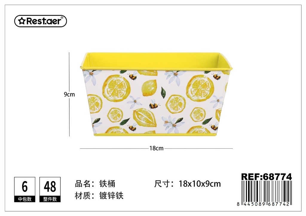Cubo de hierro estampado (limón) de 18*10*H9 cm - Organización y decoración