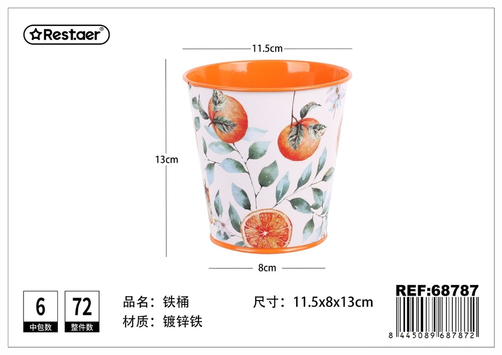 Cubo de hierro estampado (naranja) de φ11.5*8*H13 cm - Almacenamiento y decoración