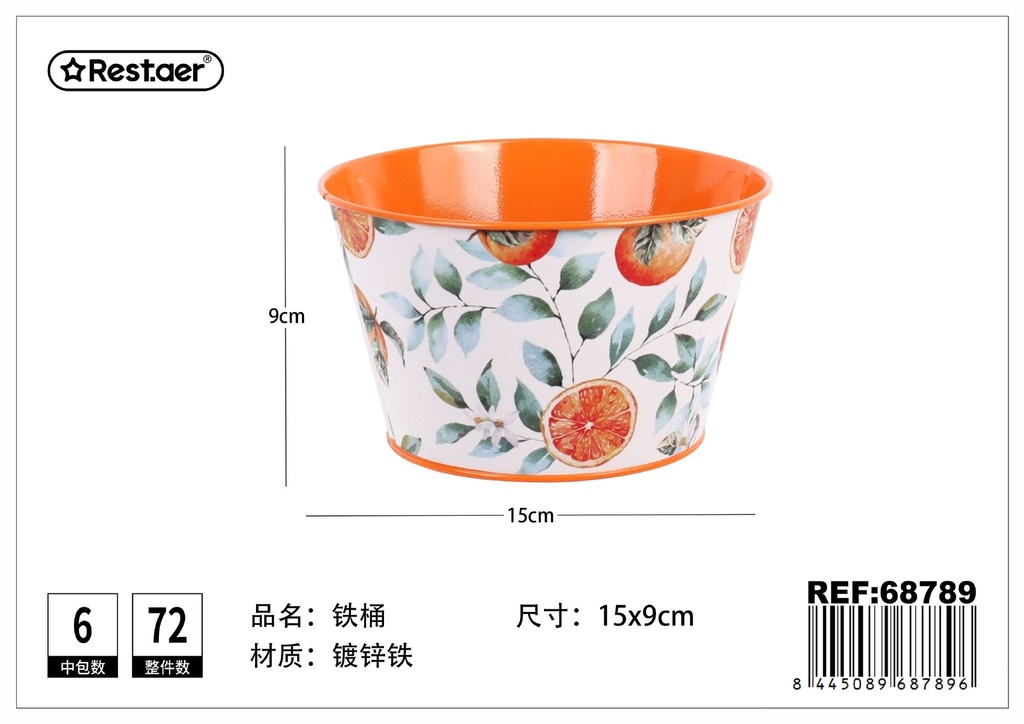 Cubo de hierro estampado (naranja) de φ15*11*H9 cm - Accesorios decorativos
