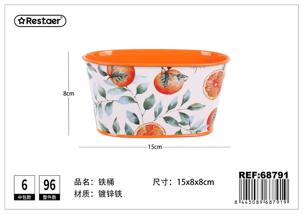 Cubo de hierro estampado (naranja) de 15*8*H8 cm - Organización en el hogar