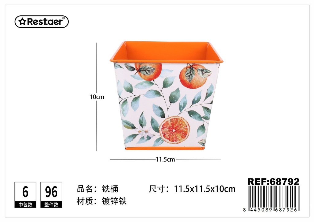 Cubo de hierro estampado (naranja) de 11.5*11.5*H10 cm - Almacenamiento decorativo