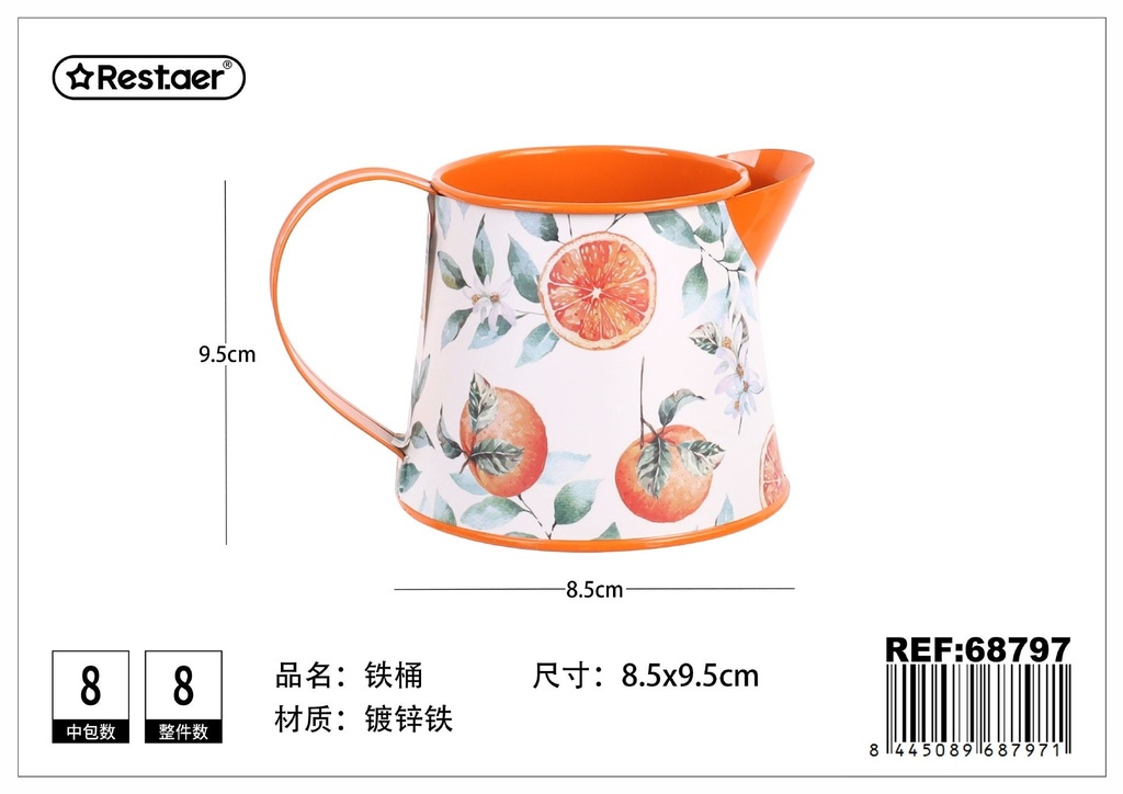 Cubo de hierro con estampado forma (naranja) 8.5*11.5*H9.5CM - Accesorios de jardín