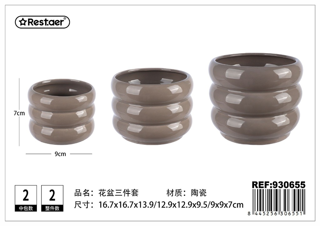 Maceta de cerámica 3 piezas (16.7x16.7x13.9 cm) - Accesorios de jardinería