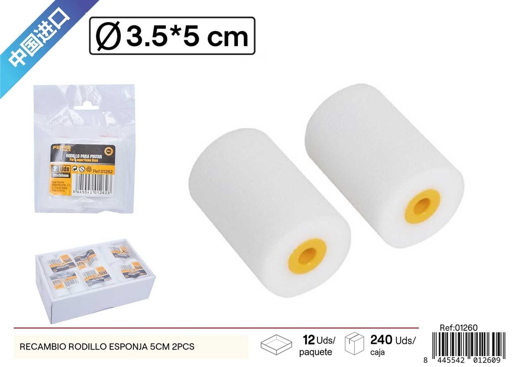 Recambio rodillo esponja 5 cm 2 pcs - Utensilios de pintura y ferretería