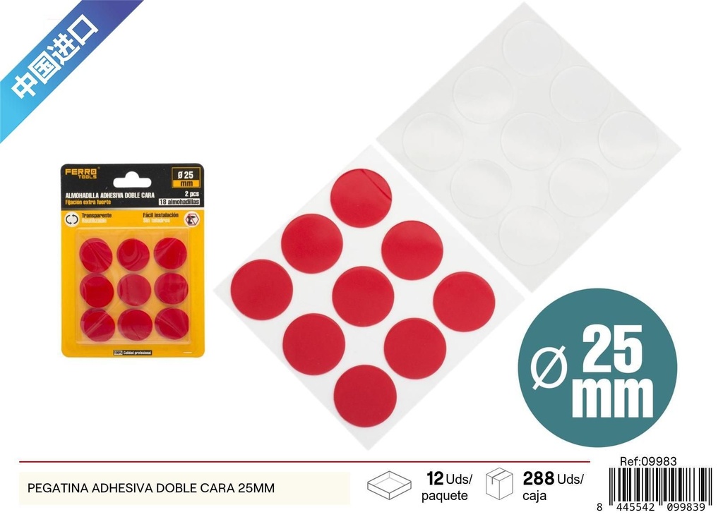 Pegatina adhesiva doble cara 25 mm - Herramientas de ferretería