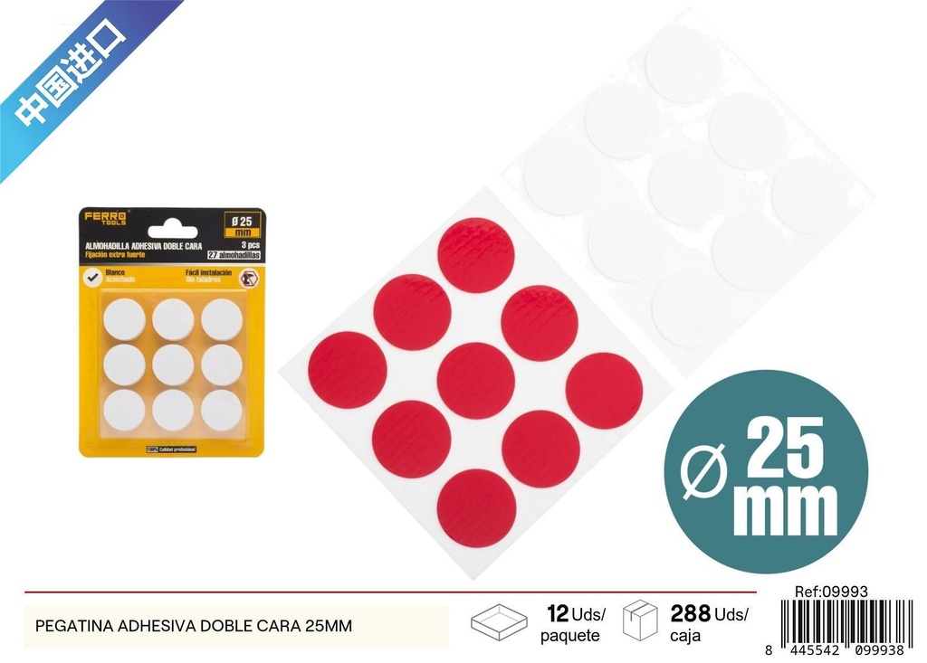 Pegatina adhesiva doble cara 25 mm - Herramientas de ferretería