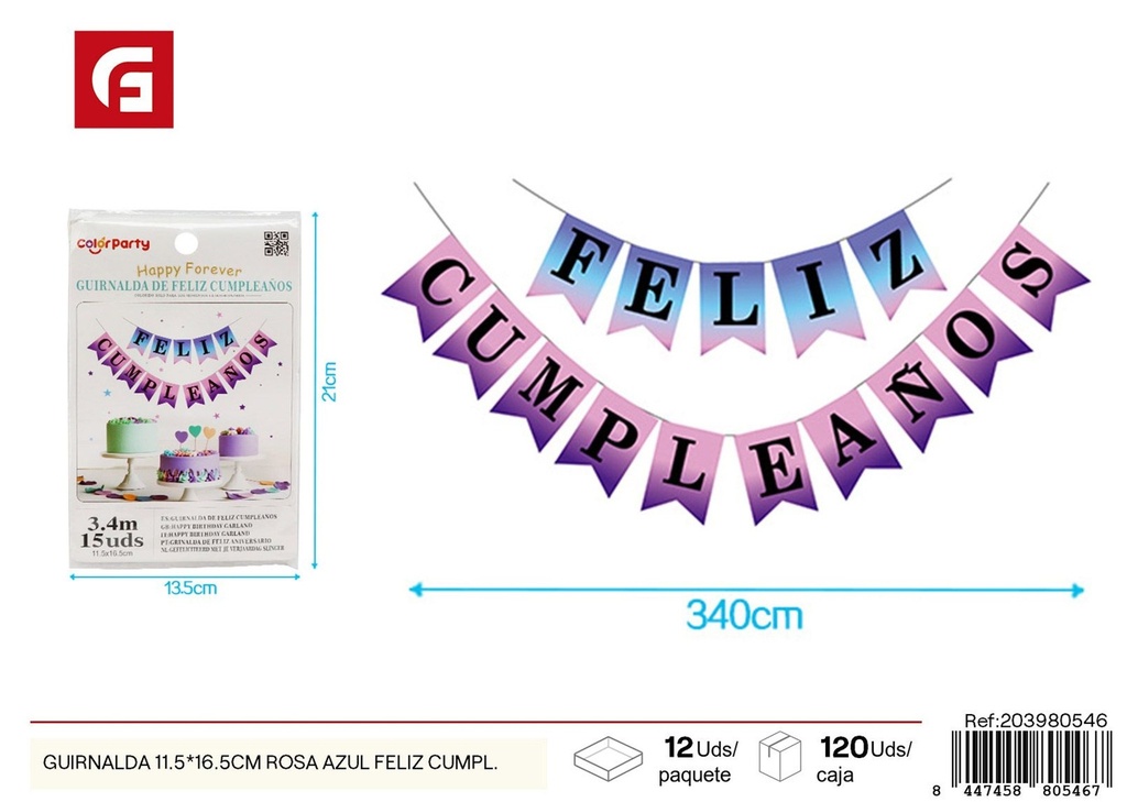 Guirnalda con diseño de pez y mensaje de cumpleaños 11.5x16.5 cm - Decoraciones para fiestas