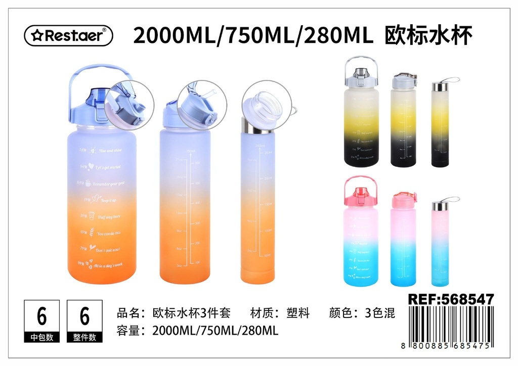 Set de 3 botellas de agua en color degradado - Accesorios de hidratación y botellas modernas