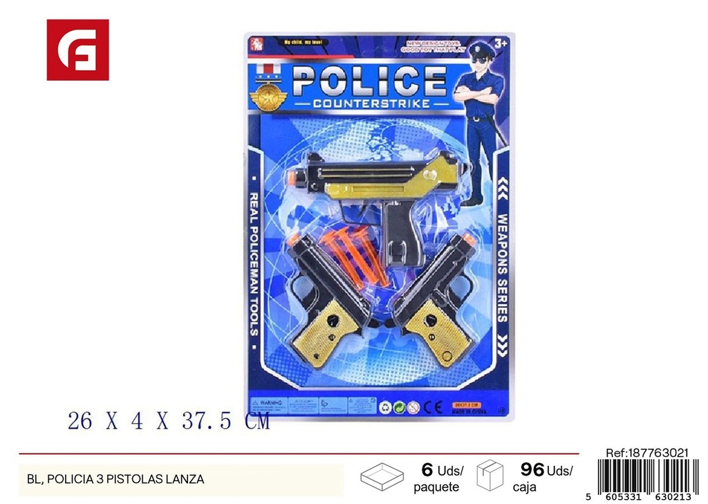 Set de 3 pistolas de policía - Juguetes y juegos