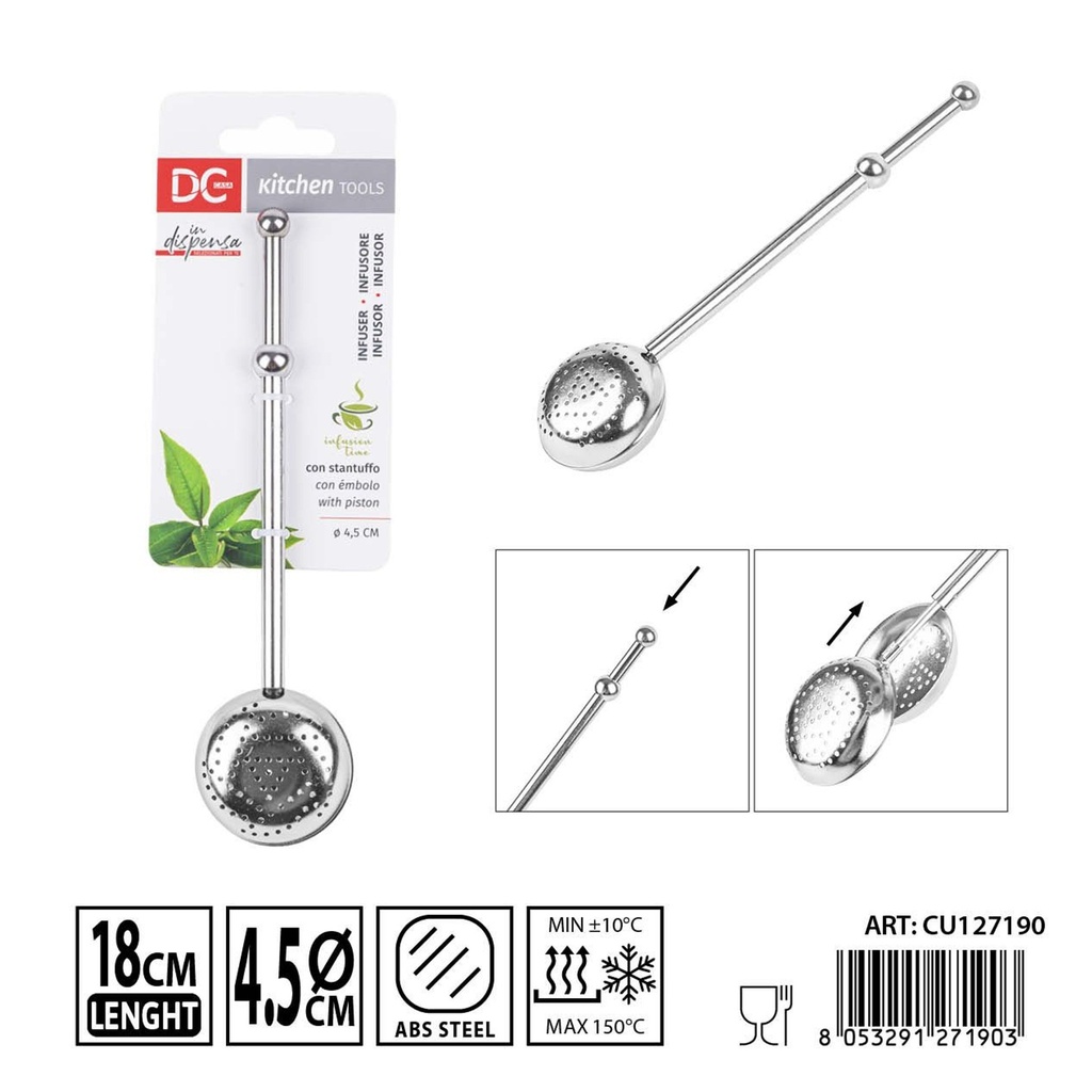 Infusor de acero inoxidable con filtro grande 18x4.5cm - Utensilios de cocina para café y té