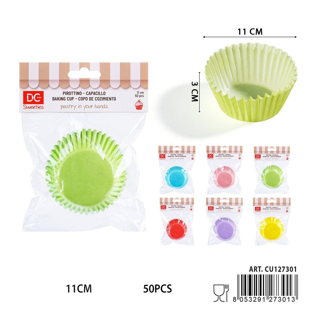 Moldes de papel para magdalenas de colores 11cm 50pz - Utensilios de repostería coloridos
