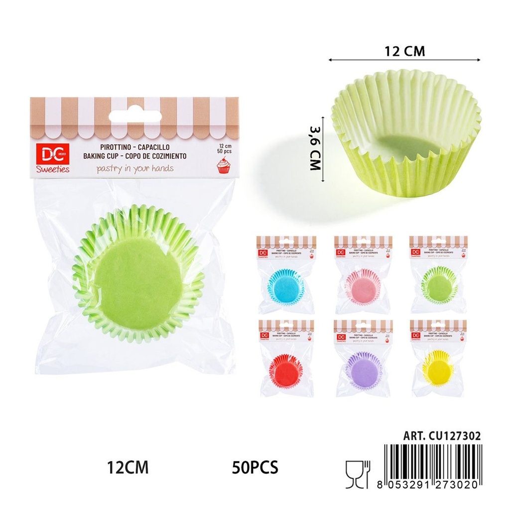 Moldes de papel para magdalenas de colores 12cm 50pz - Utensilios de repostería coloridos